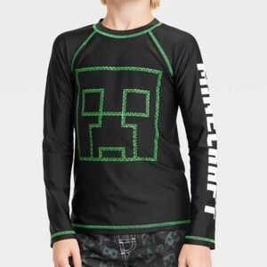 Minecraft Boys’ Long Sleeve Rashguard Swimsuit Top - Black XS